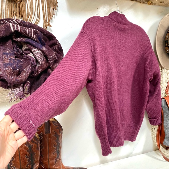 Purple Rare Appliqué retro vintage wool blend sweater w YTK 80s MidCentury vibe - Picture 7 of 10